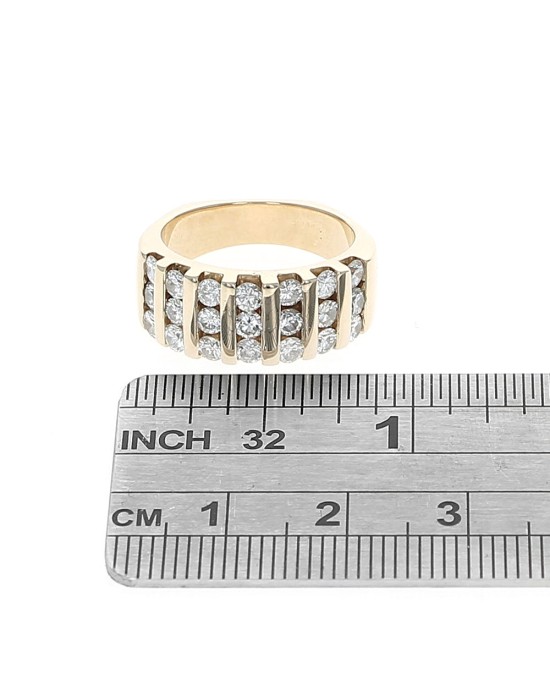 Seven Row Diamond Square Shank Ring in Yellow Gold